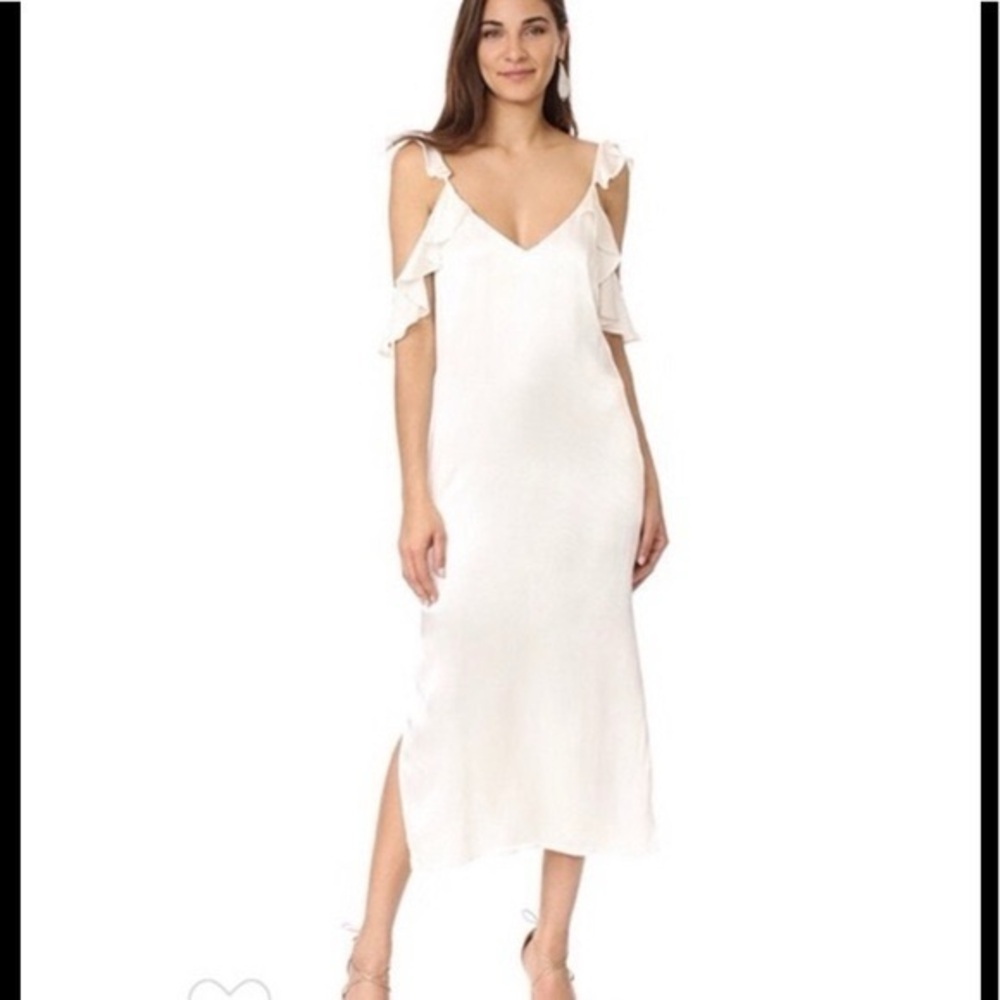 Wayf Women White Ruffled V-Neck Cold-Shoulder Slip Dress - Medium